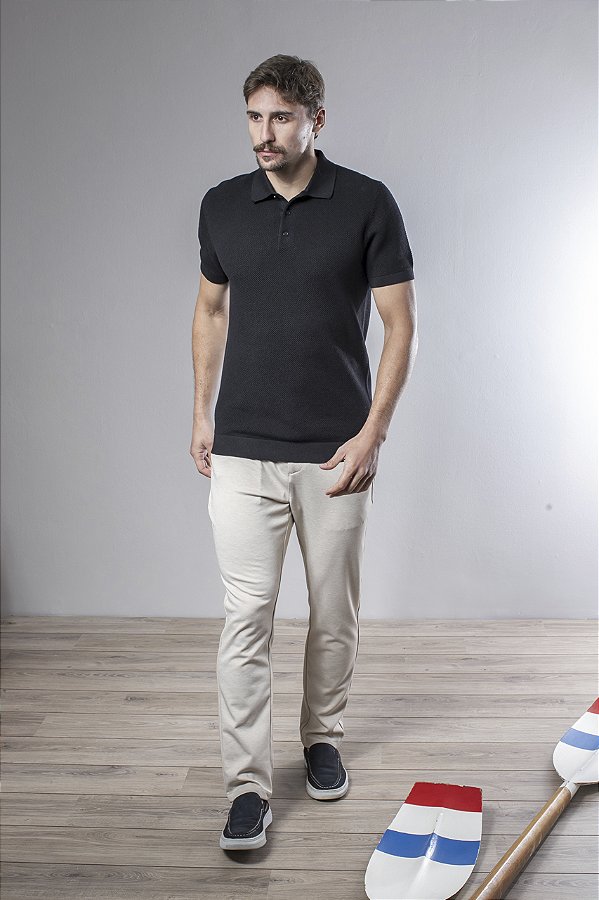 Calça Reta Masculina Cós com Elástico e Bolso Faca