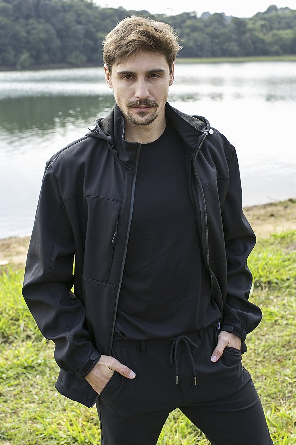 Jaqueta Corta-Vento Masculina Impermeável Forrada com Capuz e Bolsos
