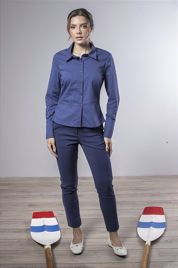 Camisa Tricoline Com Elastano Ajustada Feminina