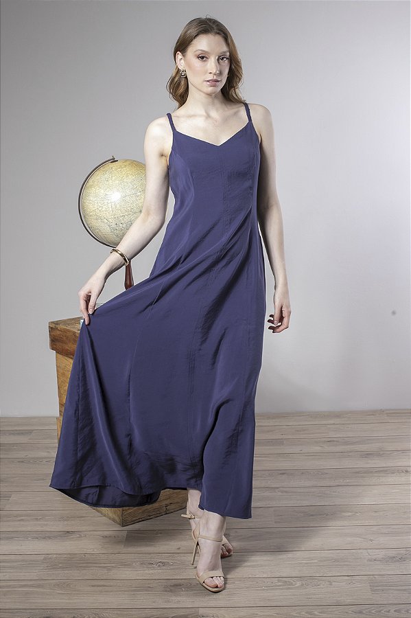 Vestido Longo Com Recortes E Alça Franzida