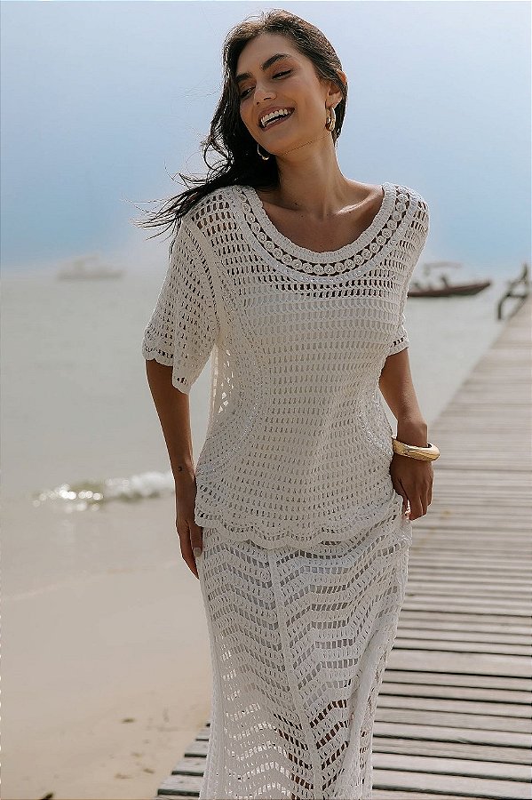 Blusa Crochê Com Bordado Feminina