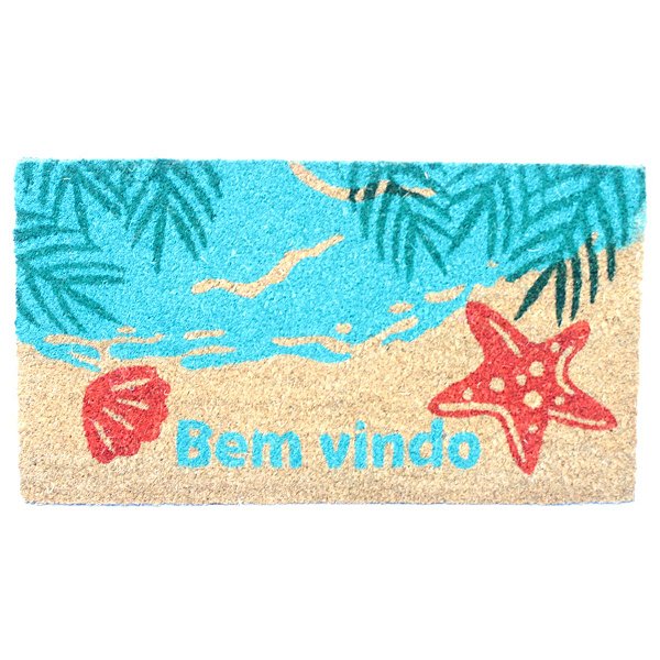 Capacho de fibra de coco bem vindo estampa marinha 60x33 cm