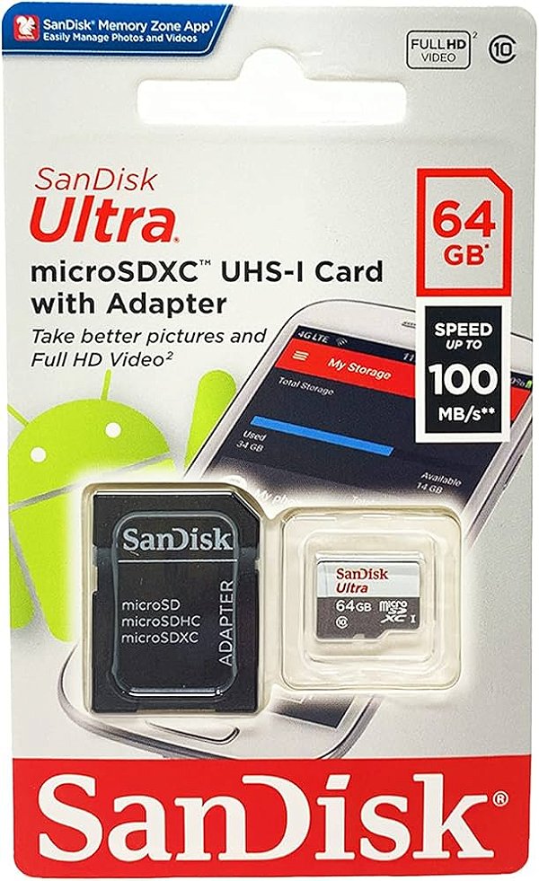 Cartão de Memória SanDisk Micro SD 64GB Ultra 100mbs
