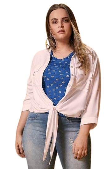 Regata Azul Estampa Folhas Plus Size Viscose com Elastano Lunender Mais Mulher