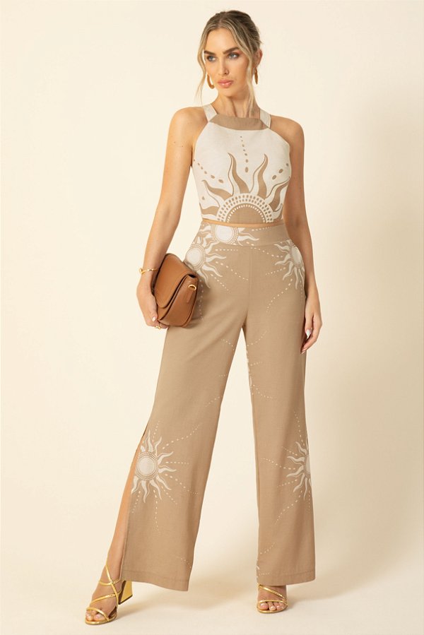 Conjunto Feminino com Estampa de Sol Gris Marrom
