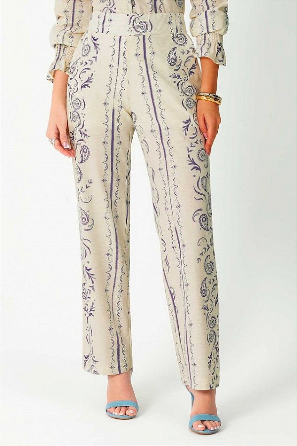 CALÇA DE CINTURA ALTA COM ESTAMPA ROTATIVA GRIS