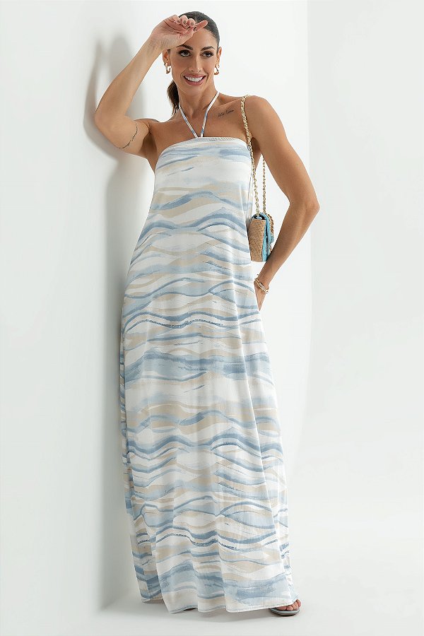 VESTIDO LONGO ESTAMPADO COM MODELAGEM SOLTA CATIVA