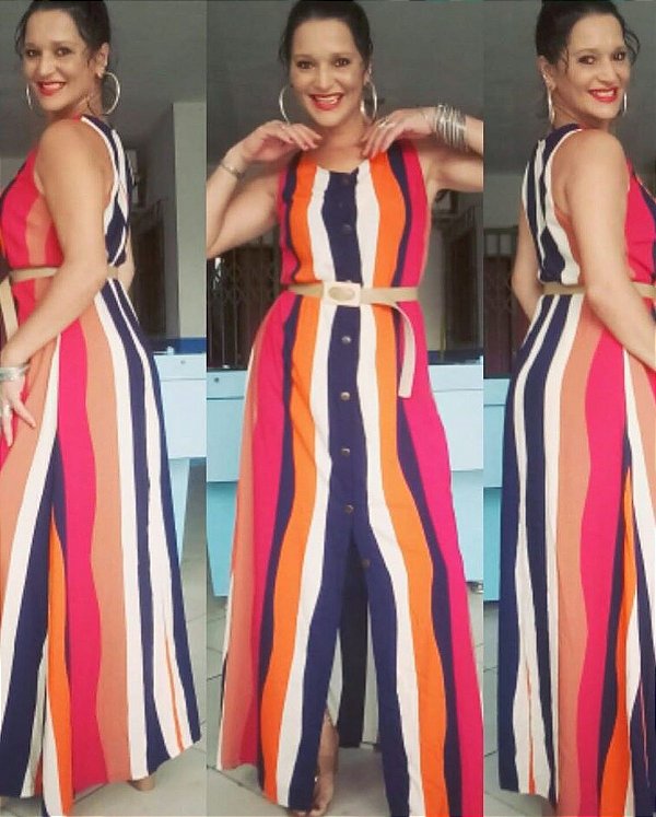 vestido de viscose listrado