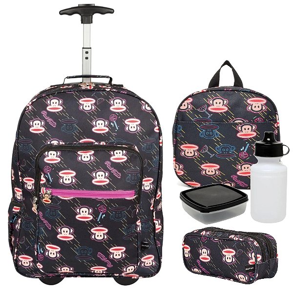Mochila Carrinho Grande Paul Frank Miami Lancheira Estojo - Sestini