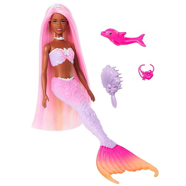 Boneca Barbie Brooklyn Fantasia Sereia Cores Mágicas Negra - Mattel