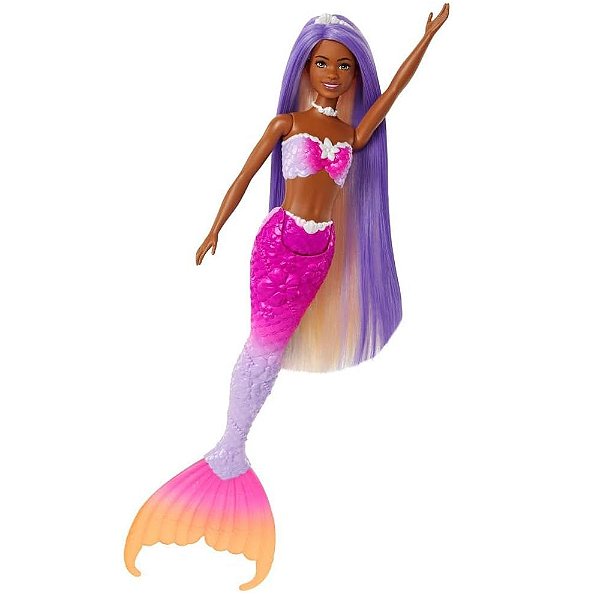 Boneca Barbie Brooklyn Sereia Cores Mágicas Negra Cabelo Roxo - Mattel