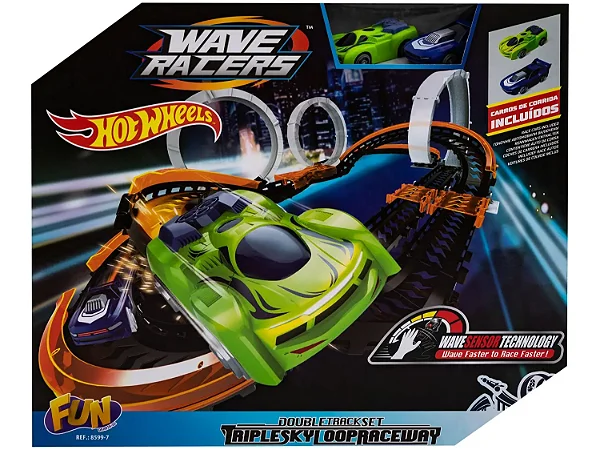 Pista Hot Wheels Triple Sky Loop Wave Racers - Fun
