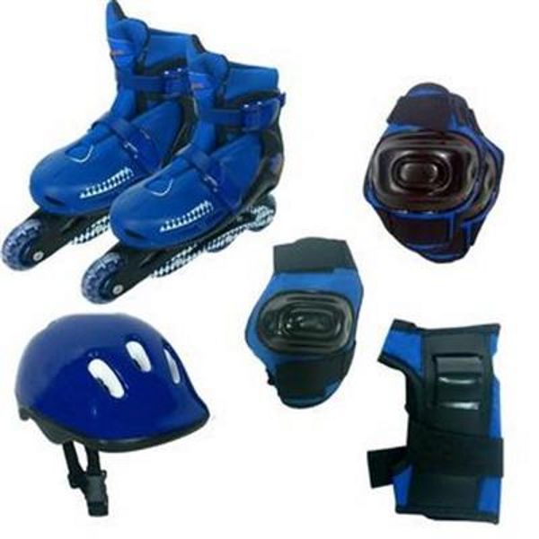 Roller Patins In Line + Capacete + Kit Proteção Tamanho M (30 Ao 33 ) Radical Cor Azul - BLX8 3652