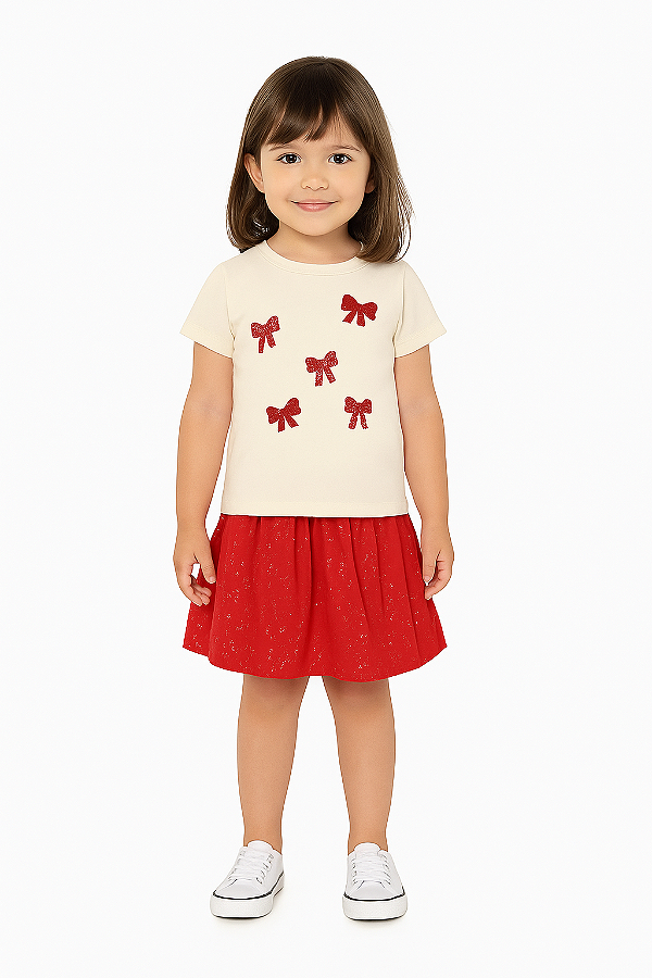 CONJUNTO INFANTIL FEMININO TRICK NICK BLUSA COM SAIA EM COTTON LEVE COM GLITTER