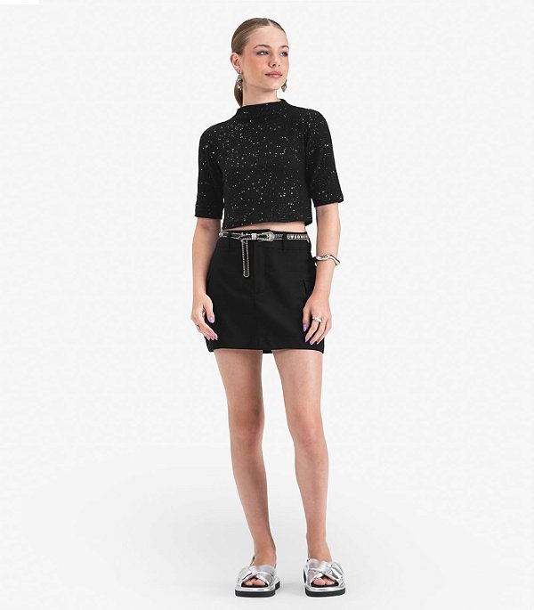 BLUSA JUVENIL FEMININA MANGA CURTA MINTY EM RIBANA COM GLITTER