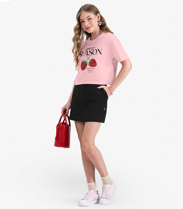 CAMISETA T-SHIRT MANGA CURTA MINTY EM MEIA MALHA COM STRASS