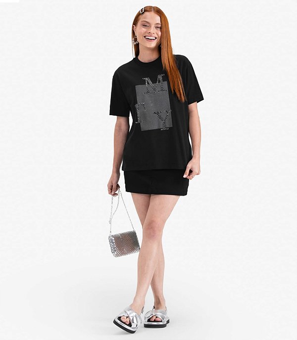 CAMISETA T-SHIRT MANGA CURTA MINTY EM MEIA MALHA COM STRASS