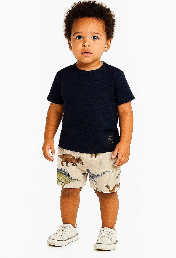 CONJUNTO INFANTIL MENINO COM BERMUDA E CAMISETA TEXTURIZADA DINOSSAUROS