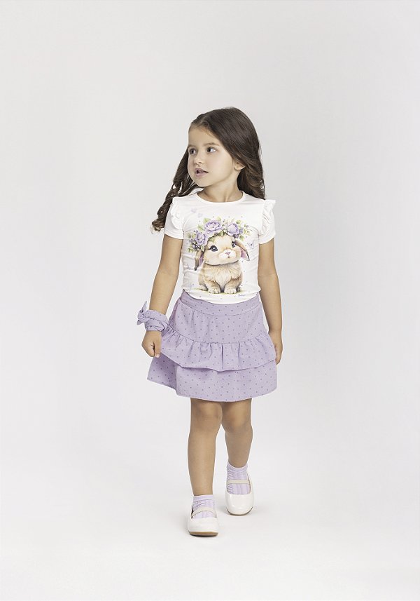 CONJUNTO INFANTIL MENINA COM SHORTS SAIA E BLUSA ESTAMPADA