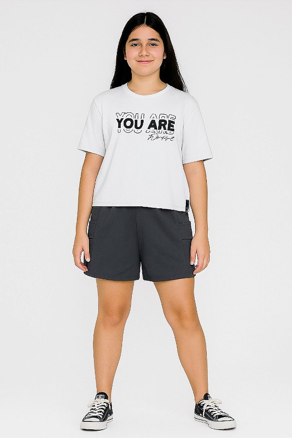 CONJUNTO INFANTIL EM MEIA MALHA PENTEADA E MALHA DIAGONAL COM ESTAMPA FLOCADA