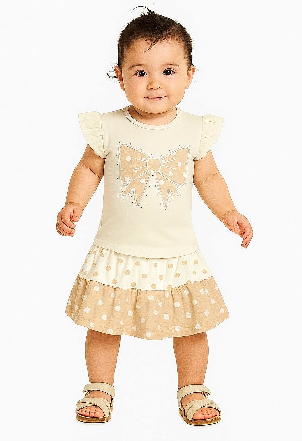 CONJUNTO M.COTTON SOFT/M.NIKKO MB DOCE BEGE  MENINA