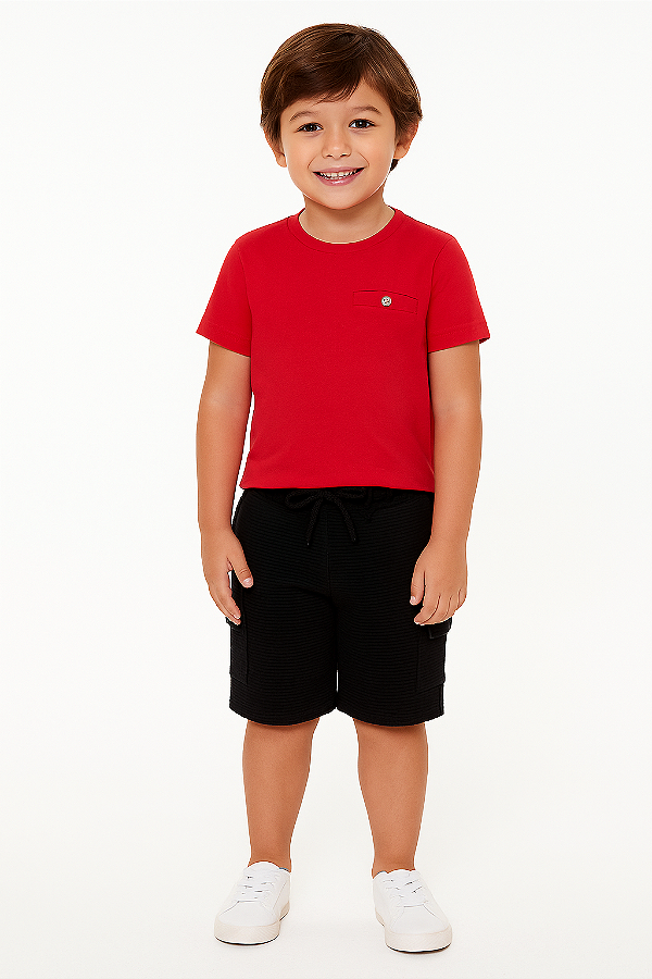 CAMISETA INFANTIL EM MEIA MALHA COM BAINHA FINA