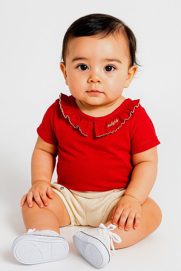 CONJUNTO INFANTIL MENINA EM COTTON LEVE E ANARRUGA COM BABADO NA GOLA