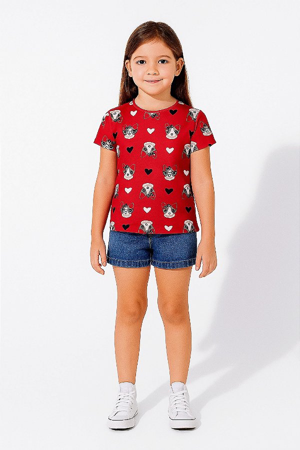 BLUSA ESTAMPADA INFANTIL MENINA EM MALHA COTTON PETS