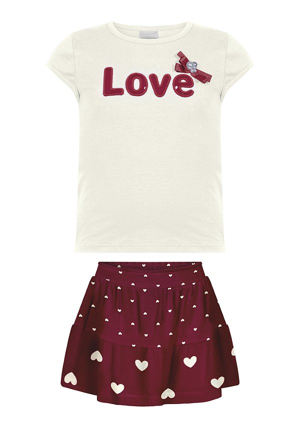 CONJUNTO INFANTIL MENINA COM SHORTS SAIA E BLUSA BORDADA