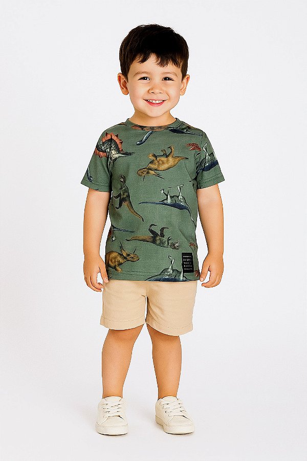 CAMISETA INFANTIL ESTAMPADA MENINO EM MEIA MALHA PENTEADA DINOSSAUROS