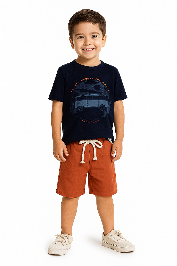 CONJUNTO INFANTIL COM CAMISETA E BERMUDA COM LINHO MENINO