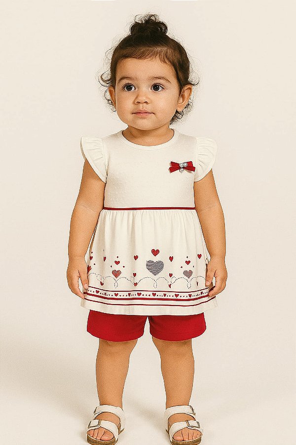 CONJUNTO INFANTIL MENINA COM LAÇO EM MALHA TEXTURIZADA