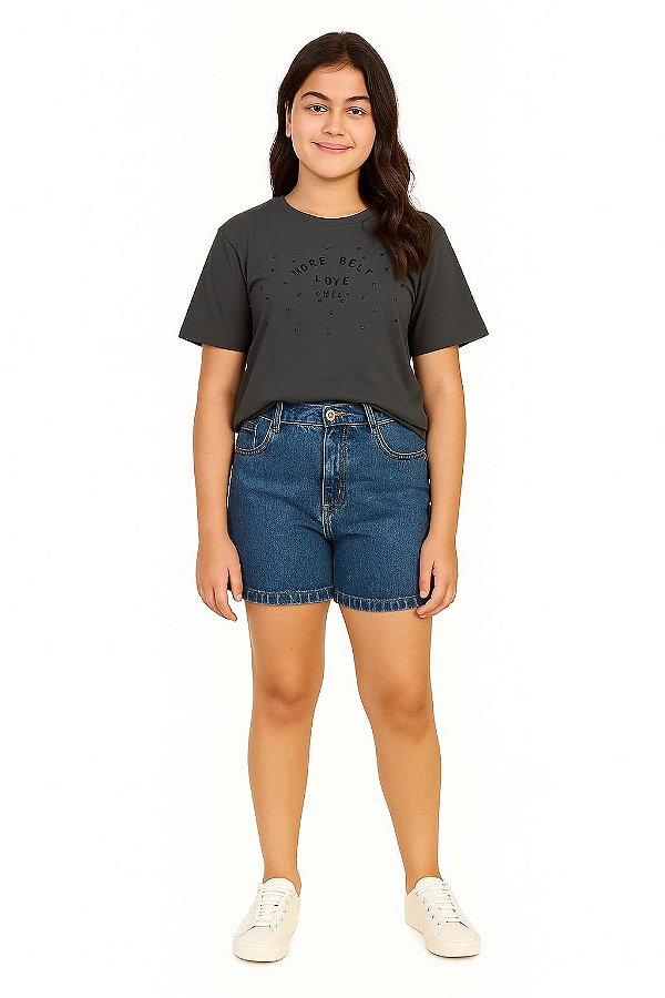 BLUSA INFANTIL MENINA COM ESTAMPA EM FLOCATO E STRASS