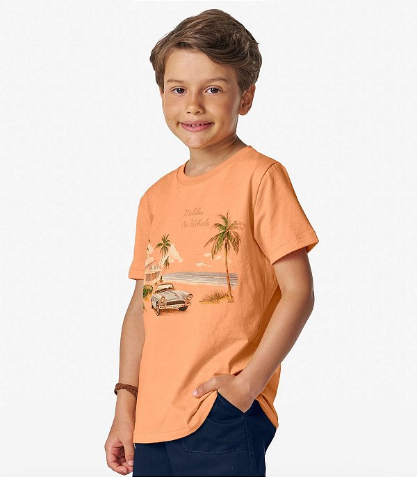 CAMISETA INFANTIL EM MEIA MALHA COM ESTAMPA