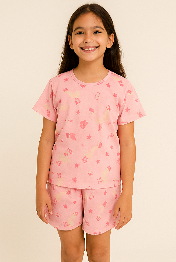 PIJAMA INFANTIL EM MEIA MALHA COM ESTAMPA DIVERTIDA