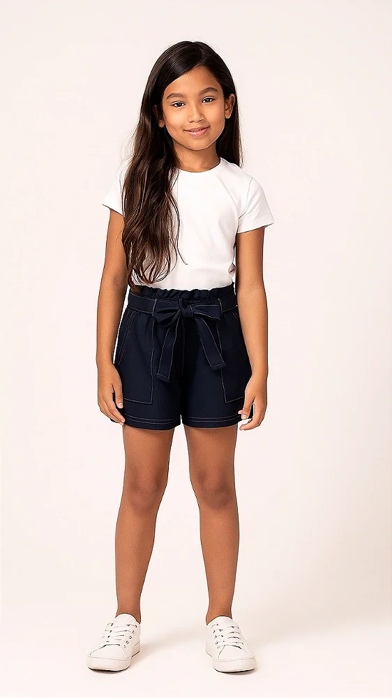 SHORTS FEMININO INFANTIL EM MOLETINHO DENIM