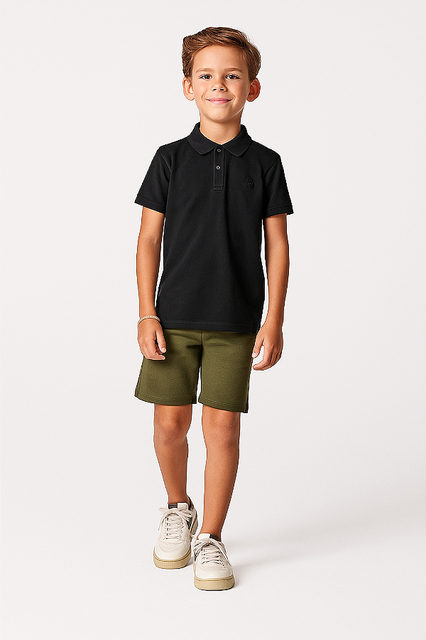 CAMISA POLO INFANTIL EM PIQUE DUPLO – PRETA TAM 12