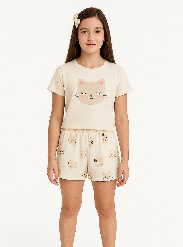 PIJAMA MENINA INFANTIL EM MEIA MALHA COM ESTAMPA DIVERTIDA BRILHA NO ESCURO