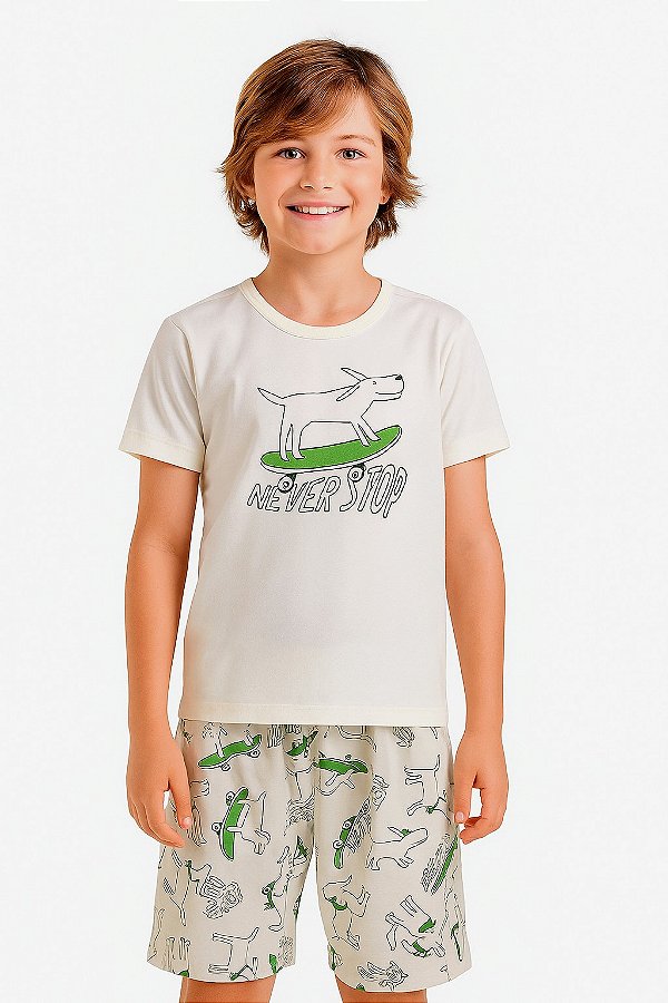 PIJAMA INFANTIL MASCULINO COM ESTAMPA DE CACHORRO (BRILHA ESCURO)