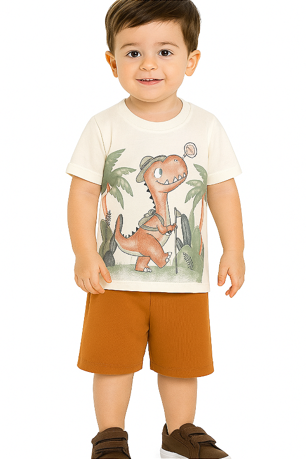 Conjunto Infantil Menino com Camiseta em Meia Malha e Bermuda em Moletinho