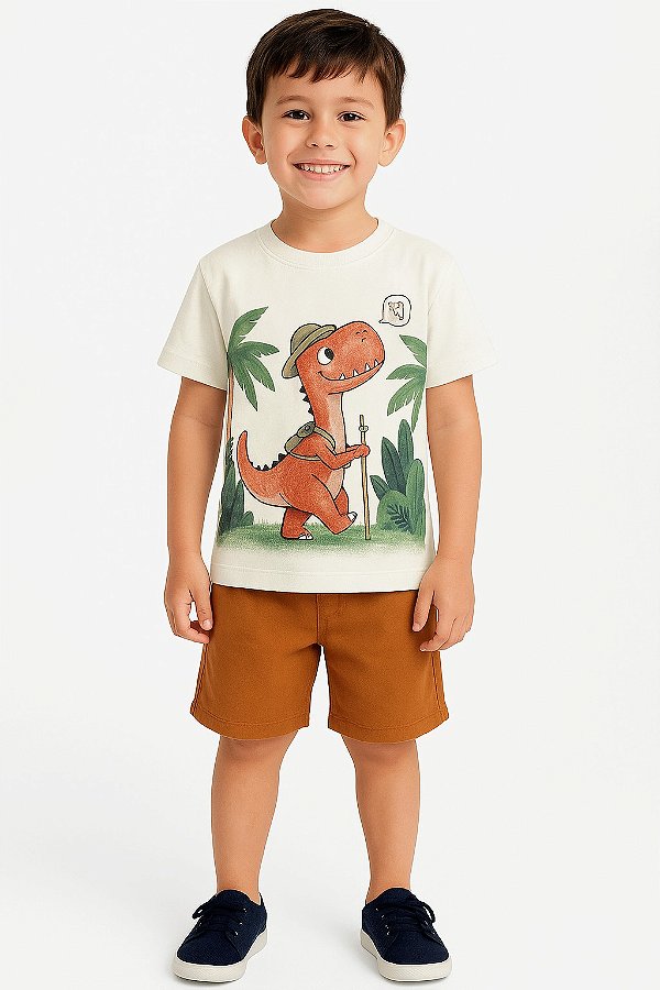 Conjunto Infantil Menino com Camiseta em Meia Malha e Bermuda em Moletinho