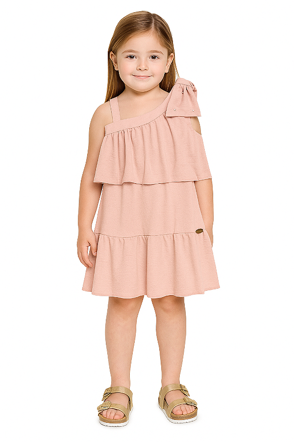 Vestido Infantil Menina em Tecido Macio com Detalhe nos Ombros