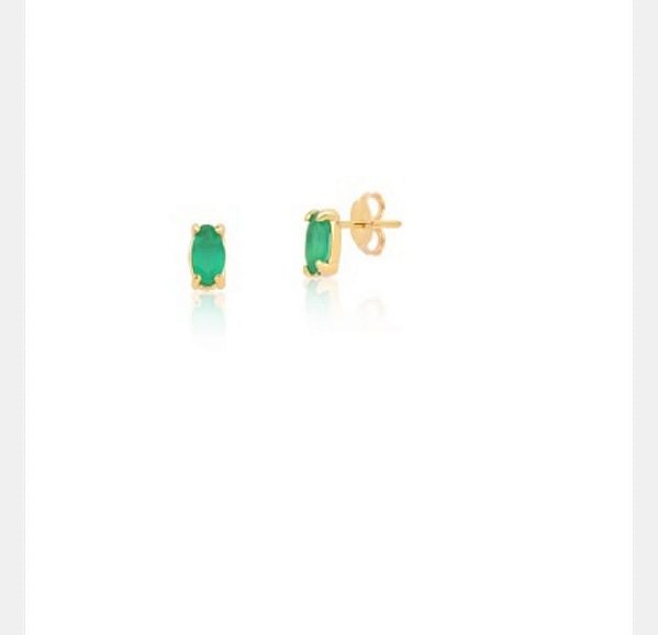 Brinco Dourado com Pedra Jade Verde
