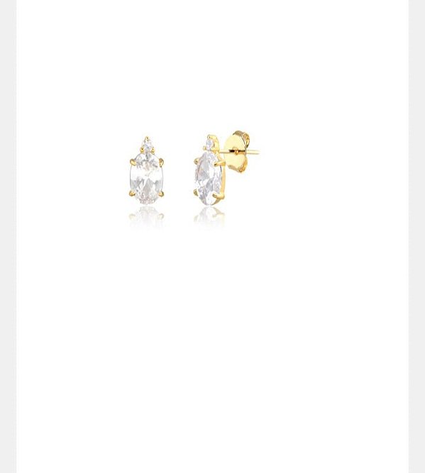 Brinco Dourado com Zircônia Cristal e Jade Verde