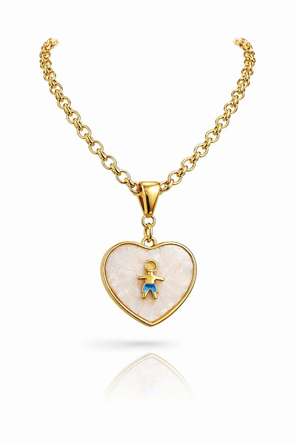 Colar Menino Dourado com Pingente Coração