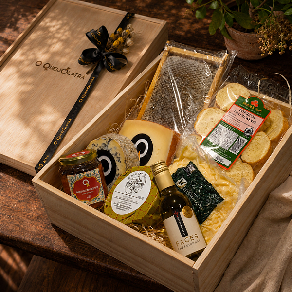 Cesta de Presente Fondue Especial na Caixa de Madeira Pinus