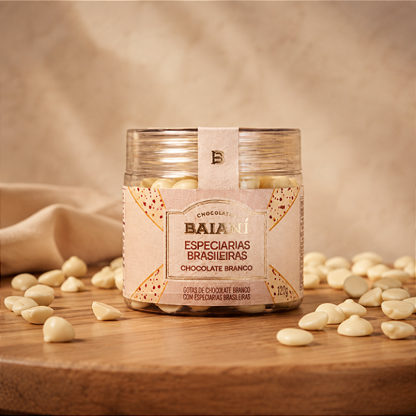 Gotas de Chocolate Branco com Especiarias Brasileiras – 100g