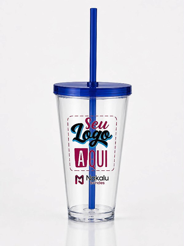 Copo de Acrílico com Tampa e Canudo Personalizado em DTF UV 550ml