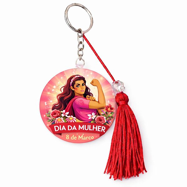 Espelho Chaveiro Personalizado com Tassel e Miçanga Dia da Mulher