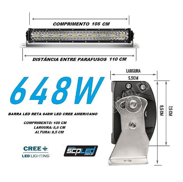 Barra Led Reta 648w Lente 8D Led Cree